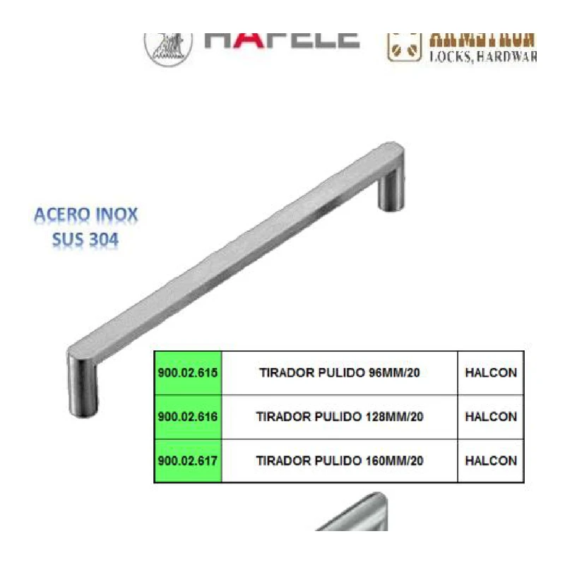 Tirador pulido 96mmi20 - Código SKU 900.02.616