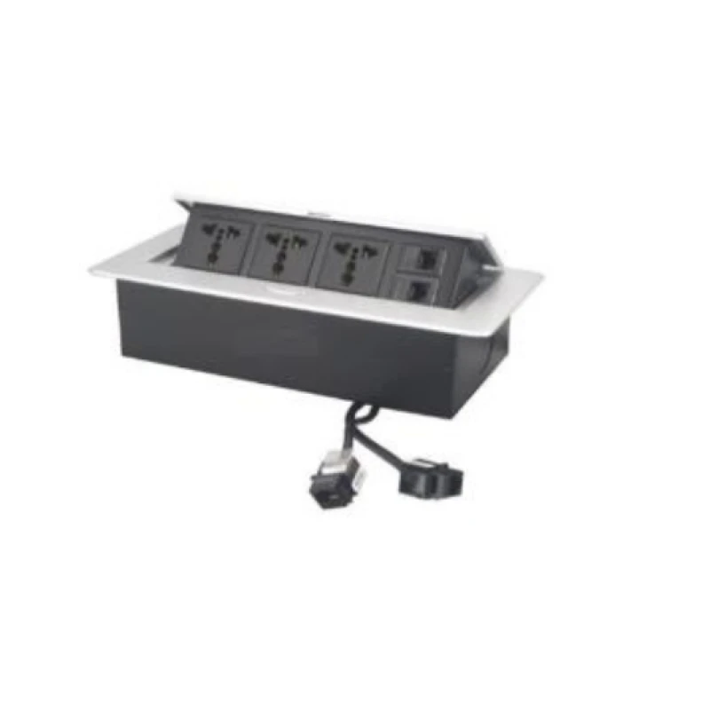 Toma 3univ.2red(cat6) 265*118*68mm con cable 30cm (plata / negro) - Código SKU 600.02.206