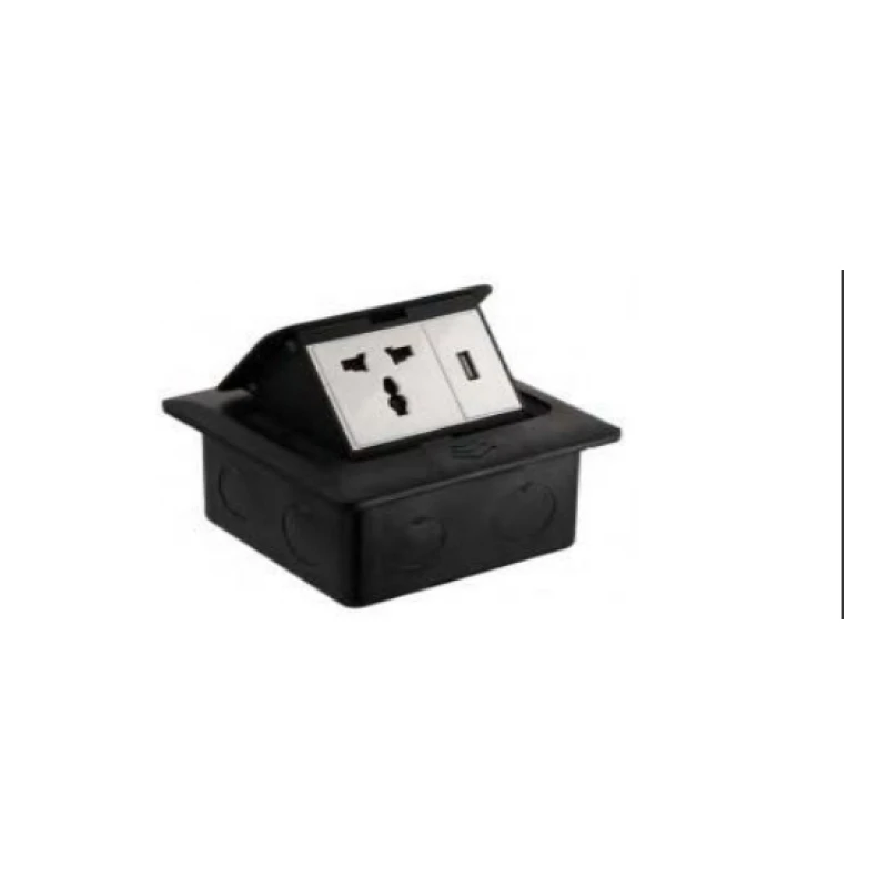 Toma mesa 1univ.1usb 120*120mm (blan/plat. / blan/neg.) - Código SKU 600.02.210