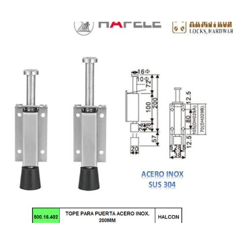 Tope para puerta acero inox - Código SKU 600.16.403