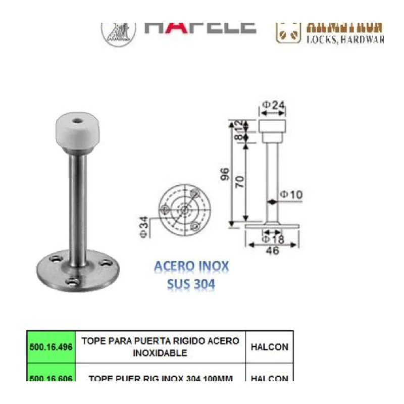 Tope para puerta rigido acero - Código SKU 500.16.606